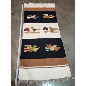 Mexican‎ Folk Art Zapotec Woven Bird Wool Tapestry Rug Runner 57X26 Wall Art
